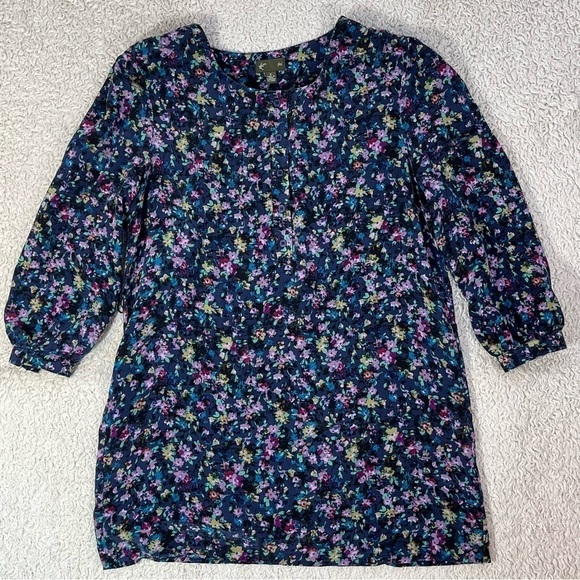 FEI Women's 100% Silk Floral Shift Dress Blue, Purple, Pinks Size 2 Old Money - Picture 3 of 10
